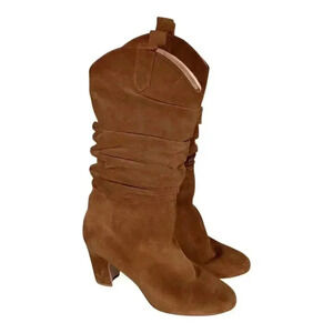 Mavette Vittoria Boots Slouch Heeled Suede Cognac Brown Women's 41/US 11